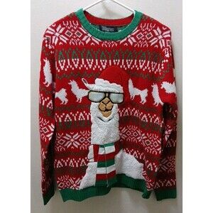 33 Degree Llama Sunglasses Ugly Christmas Sweater Red Green Mens Small